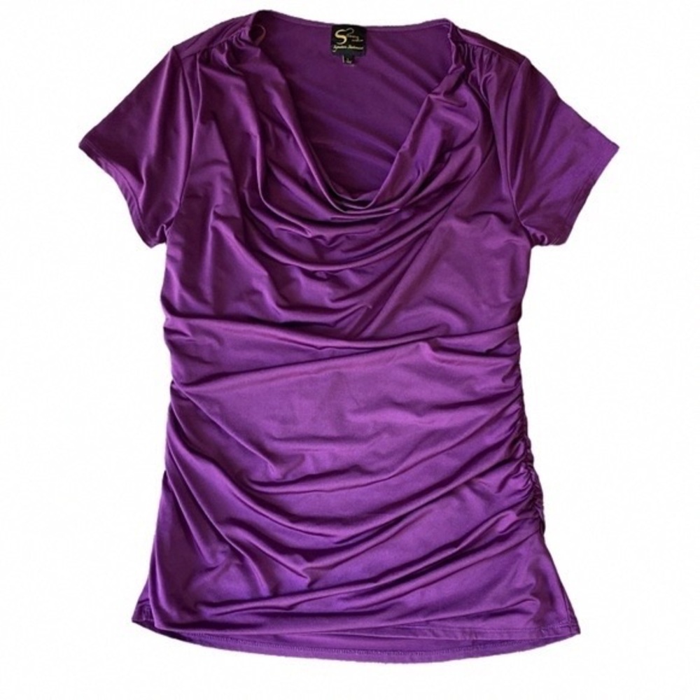 Soprano Vivid Purple Cowl Neck Short Sleeve Tee